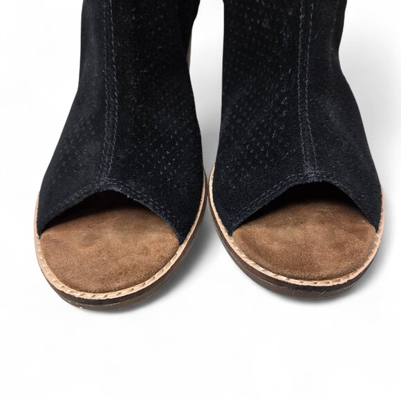 Toms Majorca Black Suede Open Toe Bootie Heels 10 - Picture 7 of 11